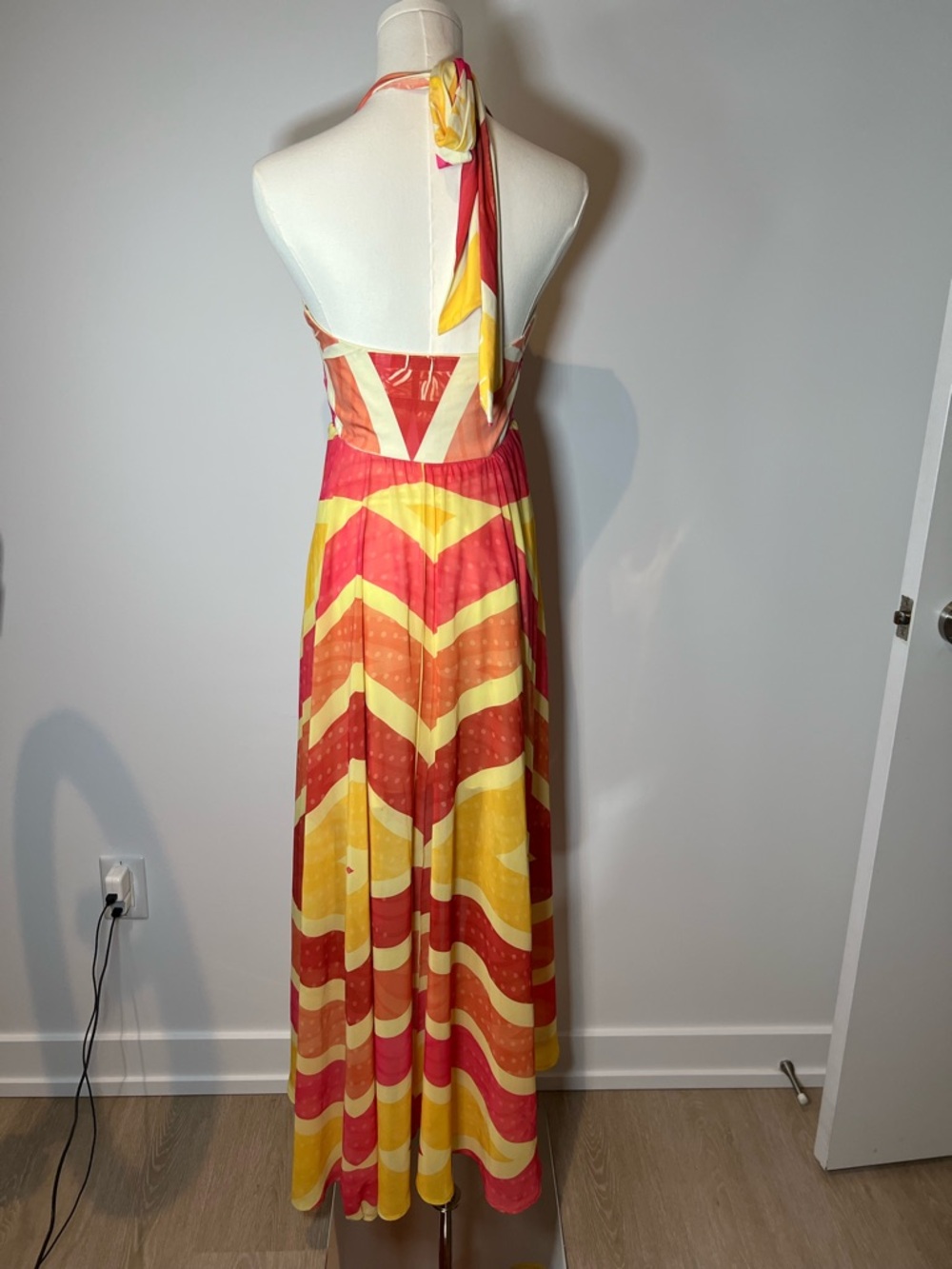 NWT S-Twelve Halter High-Low Maxi Dress Coral, Orange Yellow Women’s Size Small - Picture 2 of 5